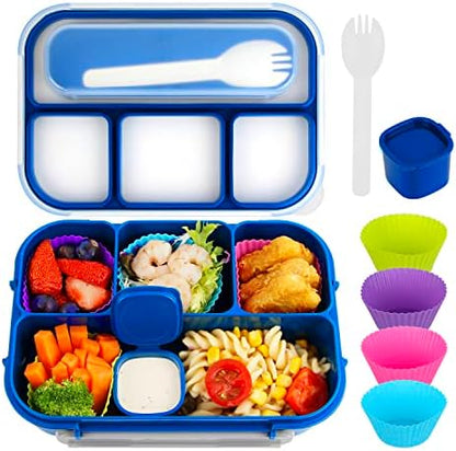 MaMix Bento Lunch Box Adult, Kids, Lunch Containers for Adults/Kids/Students,1300ML-4 Compartment (Blue)