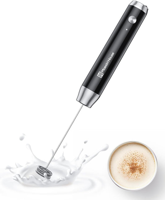 Maestri House Rechargeable Milk Frother, Handheld Electric Foam Maker Waterproof Detachable Stainless Steel Whisk Drink Mixer Foamer for Lattes, Cappuccino, No Stand (Black)，LunaFro NS