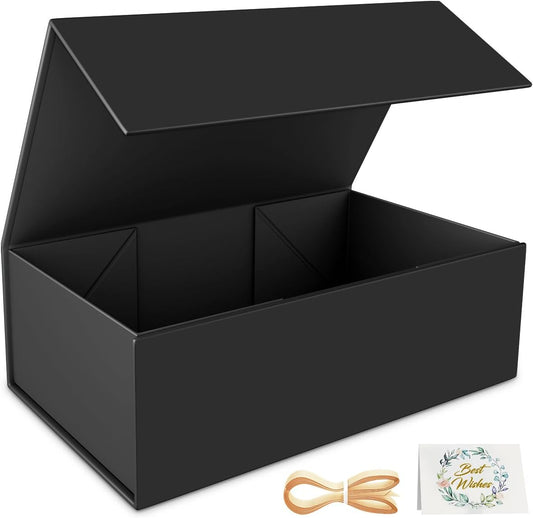 Black Gift Box, 9.5x6x3 Inch Gift boxes for Presents with Lids Magnetic Closure Rectangle Collapsible for Groomsman Proposal Box, Wedding, Christmas, Halloween, Birthday Gifts Packging