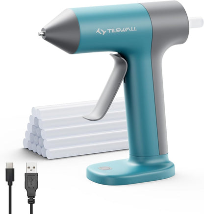 Tilswall Cordless Hot Glue Applicator Kit with Hot Glue Sticks, 30s Fast Preheat, USB-C Rechargeable Glue Applicator Cordless Design, Mini Hot Glue Applicator for DIY Crafts, Home Repairs (Blue)