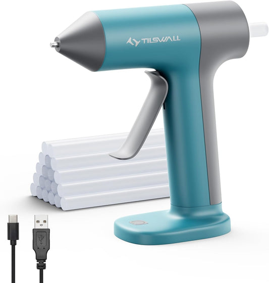Tilswall Cordless Hot Glue Applicator Kit with Hot Glue Sticks, 30s Fast Preheat, USB-C Rechargeable Glue Applicator Cordless Design, Mini Hot Glue Applicator for DIY Crafts, Home Repairs (Blue)