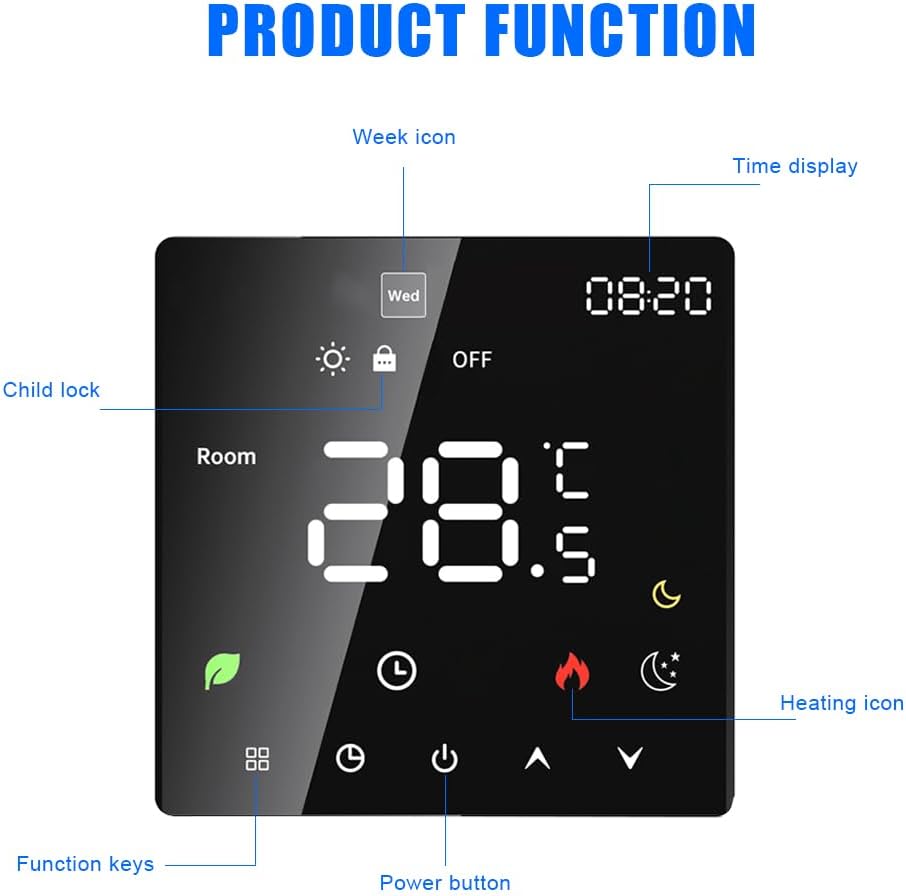 Smart Thermostat, Smart Thermostats for Home, Programmable Thermostat for House with Touchscreen for Wall Mounting (Water Heating)(3A Without Wire, 16A with Wire)