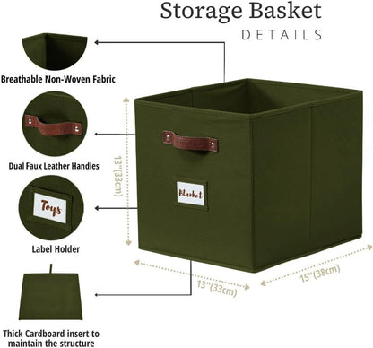 DECOMOMO Cube Storage Bin, Storage Cubes with Labels, Baskets for Shelves Kallax Linen Closet Organizers (Cube 10.5x11"/ 6pcs, Black)