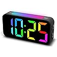 YUNJAYI Kids Alarm Clock for Bedroom, Dynamic RGB LED Digital Clock Large Display with 7 Color Night Lights, Dual Alarm Clocks Bedside, Snooze, 4 Levels Brightness, 3 Volume, 12/24H, Power-Off Memory - PuriLite