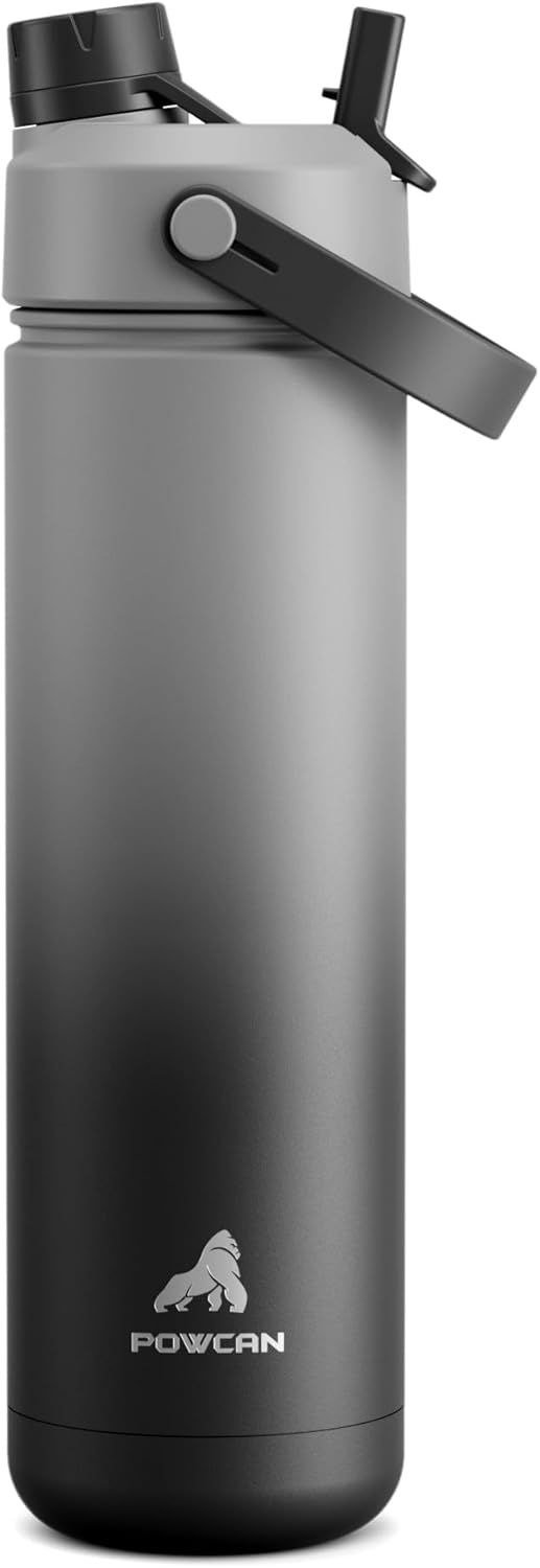 POWCAN 26 oz Insulated Water Bottle with 2-in-1 Straw and Spout Lid, Keep Cold 24H, Leak-Proof, Fits in Car Cup Holder, Stainless Steel Water Bottle for Sports, Travel, and School (Cotton Candy)
