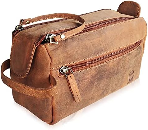 Genuine Leather Travel Toiletry Bag - Hygiene Organizer Dopp Kit by Rustic Town