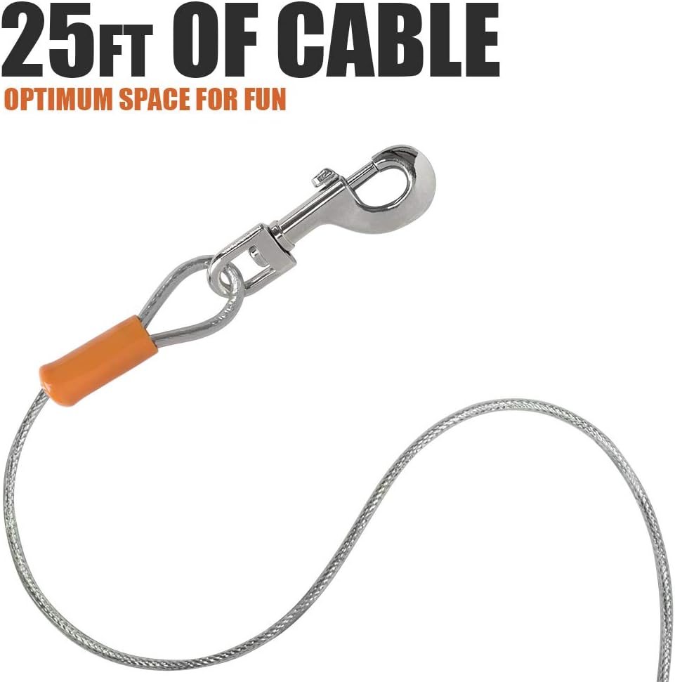 BV Pet Small Tie Out Cable for Dog up to 35 Pound, 25-Feet