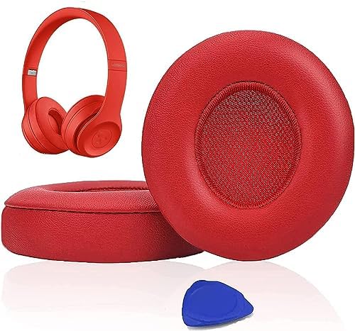 SoloWIT® Ear Pads Cushions Replacement, Earpads for Beats Solo 2 & Solo 3 Wireless On-Ear Headphones with Soft Protein Leather, Stronger Adhesive, Noise Isolation Memory Foam - Black