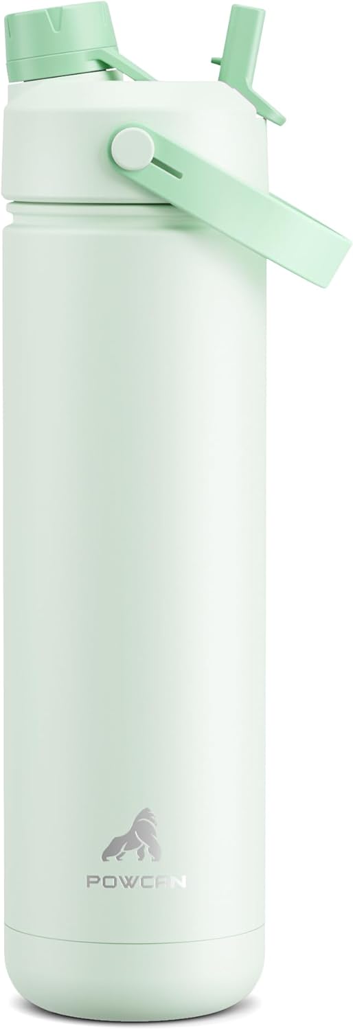 POWCAN 26 oz Insulated Water Bottle with 2-in-1 Straw and Spout Lid, Keep Cold 24H, Leak-Proof, Fits in Car Cup Holder, Stainless Steel Water Bottle for Sports, Travel, and School (Cotton Candy)