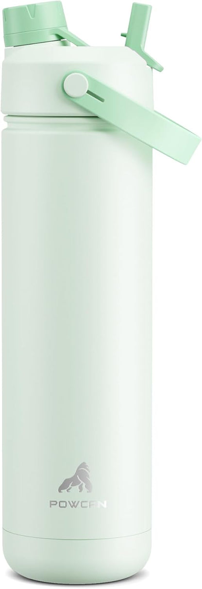 POWCAN 26 oz Insulated Water Bottle with 2-in-1 Straw and Spout Lid, Keep Cold 24H, Leak-Proof, Fits in Car Cup Holder, Stainless Steel Water Bottle for Sports, Travel, and School (Cotton Candy)
