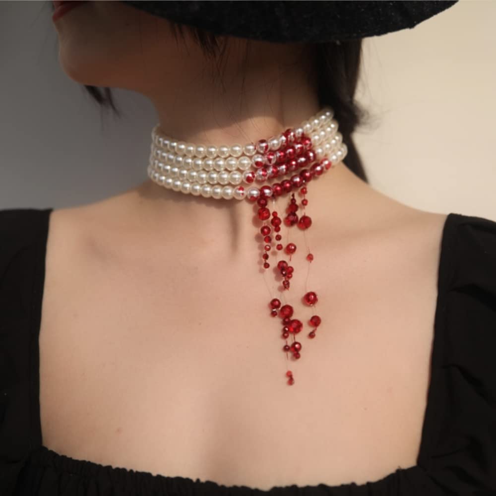 Dripping Blood Imitation Pearls Halloween Party Choker Necklace Vampire Party Costume
