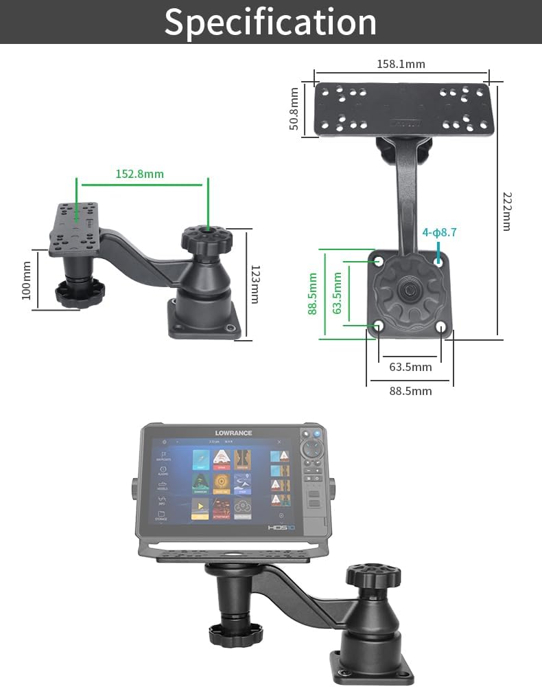 Strg Kayak Fish Finder Mount, 8.74" Long Arm Aluminum Fish Finder Swing Mount Boat Marine Electronics Mounts Compatible with Garmin Lowrance Humminbird and More Fish Finders