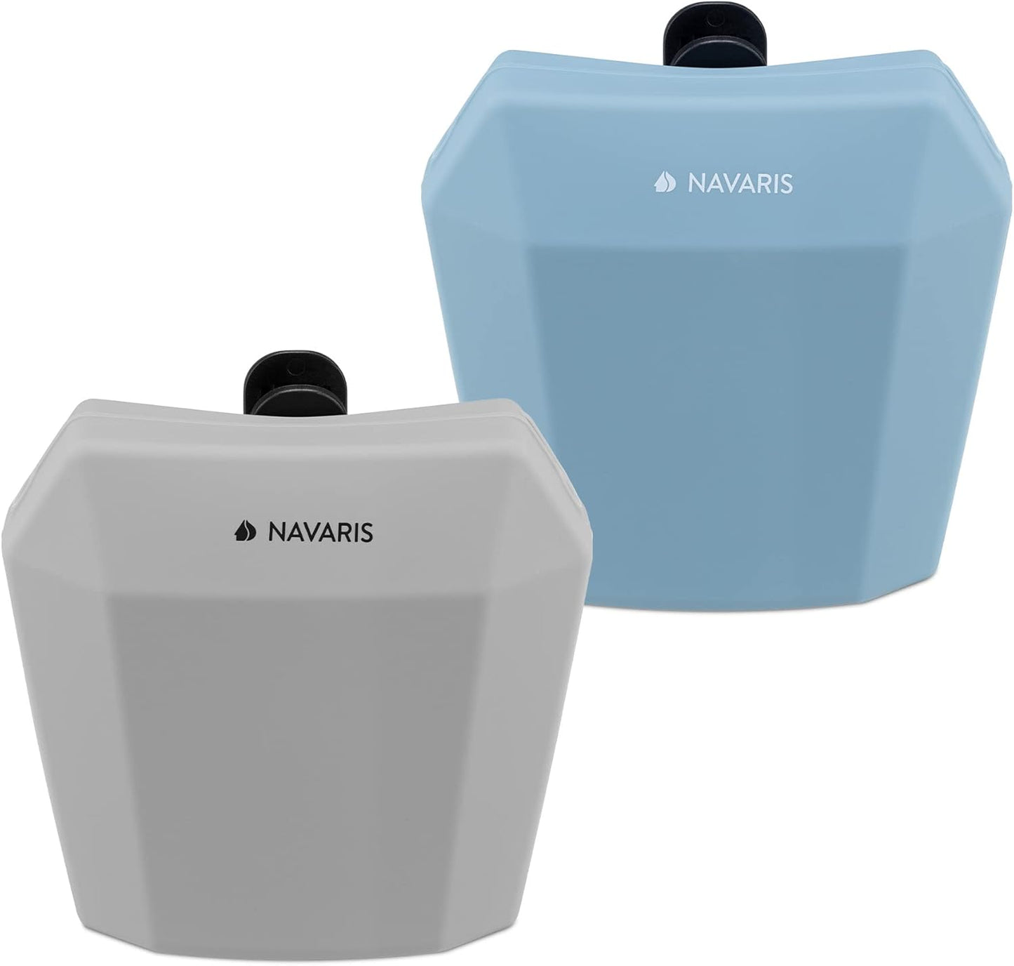 Navaris Silicone Dog Treat Pouches (Set of 2) - Dog Treat Pouch Holder Bag with Clip for Training, Treats, Leash - Polyhedron Design - Blue and Gray