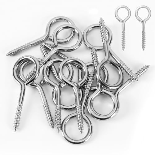 AUGSUN Eye Hooks, 12Pack 2.5 Inch Eye Hooks Heavy Duty 304 Stainless Steel Eye Screw,Screw Eyes Metal Screw Hooks Ring Screws Fasteners Hardware Tools