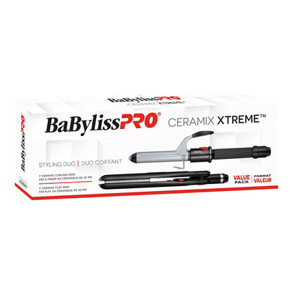BaBylissPRO Ceramic Styling Duo, 1 inch Ceramic Flat Iron, and 1 inch Ceramic Curling Iron, Dual Voltage, Heats Up To 450 Degress Fahrenheit