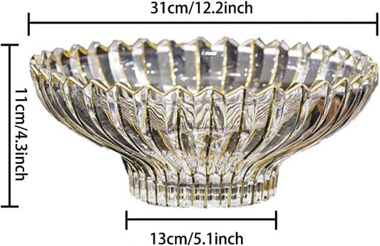 Hand-Painted Gold Glass Decorative Bowl, 12 Inch Large Fruit Bowl for Kitchen Table Centerpiece, Modern Round Serving Bowl for Home Decor - PuriLite