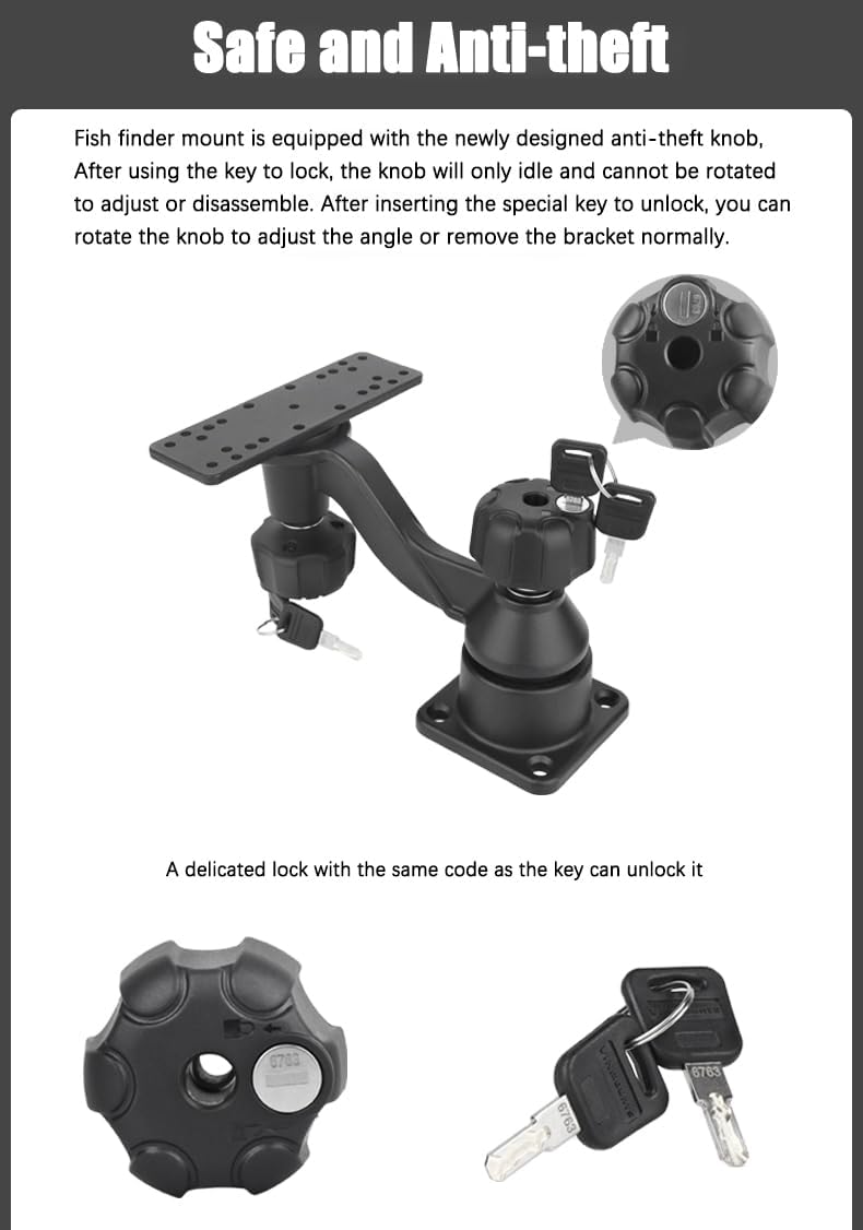 Strg Fish Finder Mount with Lock for Boat, Kayak Fish Finder Swing Mount Marine Electronics Mounts with Rectangular Plate Compatible with Scotty Garmin Lowrance Humminbird and More Depth Finder