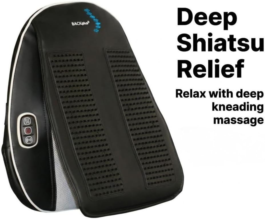 Shiatsu Massage Pad with Heat for Back and Foot Chair or Car Portable Shiatsu massage pad with soothing heat, deep kneading nodes, and car adapter for dual back and foot use