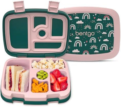 Bentgo Kids Prints Leak-Proof, 5-Compartment Bento-Style Kids Lunch Box - Ideal Portion Sizes for Ages 3-7, Durable, Drop-Proof, Dishwasher Safe, & Made with BPA-Free Materials (Green Rainbow)