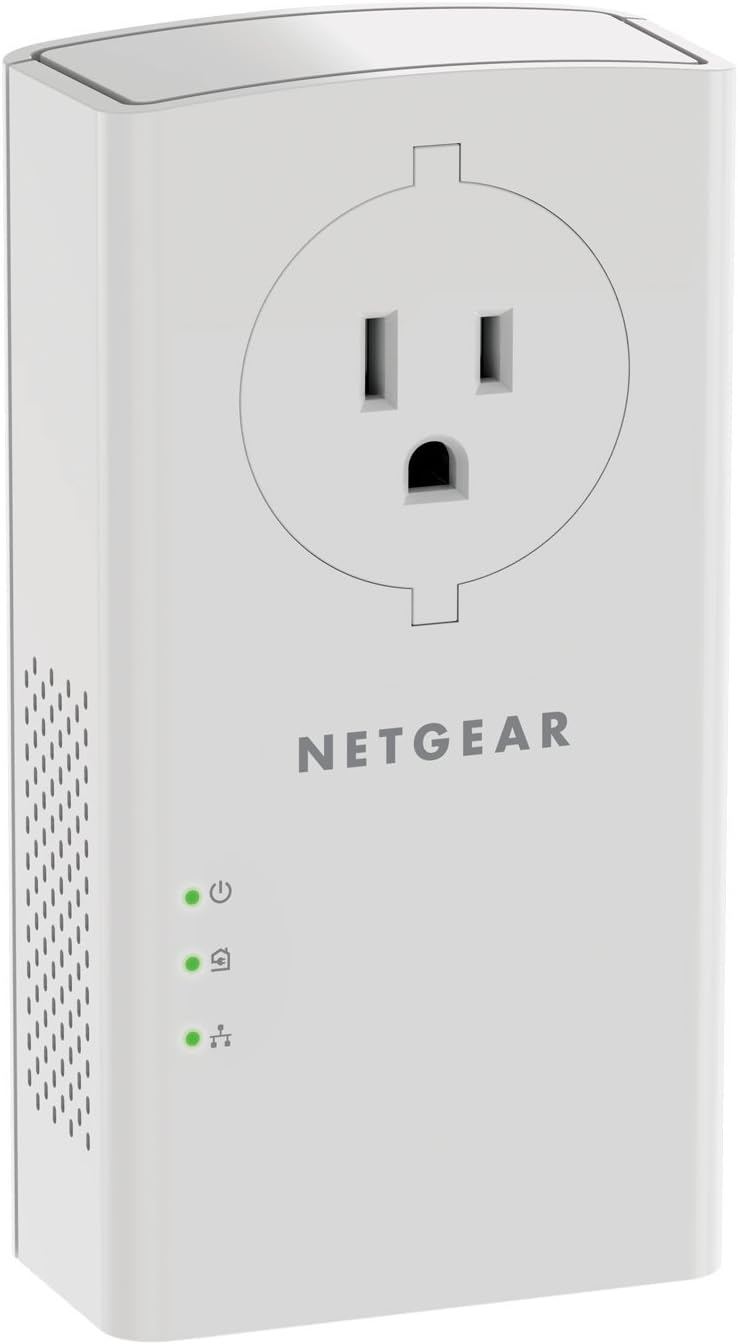 NETGEAR Powerline Adapter Kit, 2000 Mbps Wall-Plug, 2 Gigabit Ethernet Ports with Passthrough + Extra Outlet (PLP2000-100PAS)