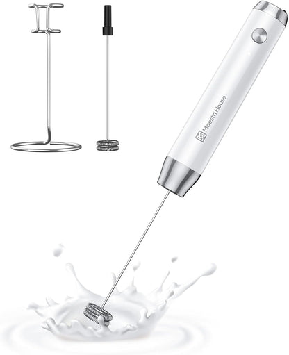 Maestri House Rechargeable Milk Frother, Handheld Electric Foam Maker Waterproof Detachable Stainless Steel Whisk Drink Mixer Foamer with Stand,LunaFro