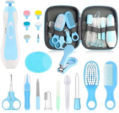 Baby Grooming Kit - 19 in 1 Nursery Essentials Baby Registry Shower Gift for Newborns, Infants, Toddlers, Boys, Girls Kids-Safety Baby Comb, Brush, Finger Toothbrush, Nail Clippers, Scissors(Green)