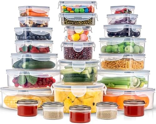 Pure Future 50-Piece Large Airtight Food Storage Containers with Lids, BPA-Free Stackable & Microwave Safe Kitchen Set for Meal Prep, Freezer Use - 25 Containers & Lids, Leakproof Design