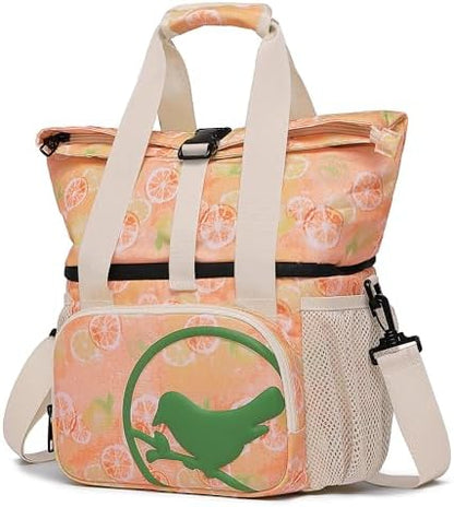 SUNNY BIRD Dual Compartment Lunch Bag Insulated Lunch Box for Women and Men (Green with Boho Strap)