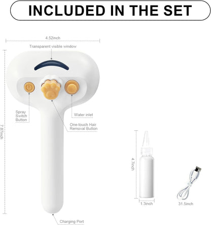 Cat Steam Brush for Dogs & Cats – 3-in-1 Pet Deshedding Tool for Long & Short Haired Pets, Grooming Shedding Brush-Contains shampoo