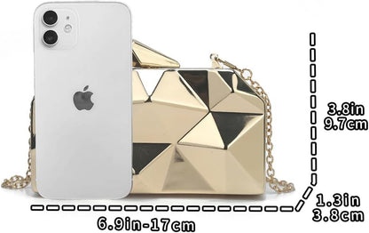 Clutch Purses for Women Lattice Pattern Metal Handbag Chain Geometric Evening Bag for Women