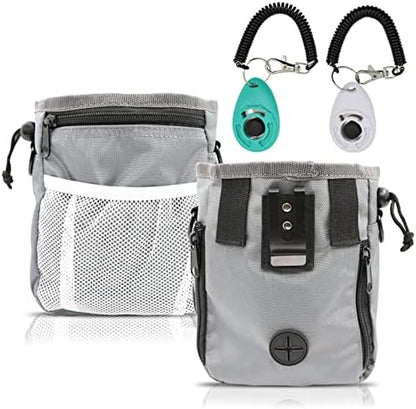 MGKSHADOW Dog Treat Pouch 1pc, Pet Training Clicker 2 pcs, Pet Treat Pouch, Built-in Poop Bag Dispenser (Black)