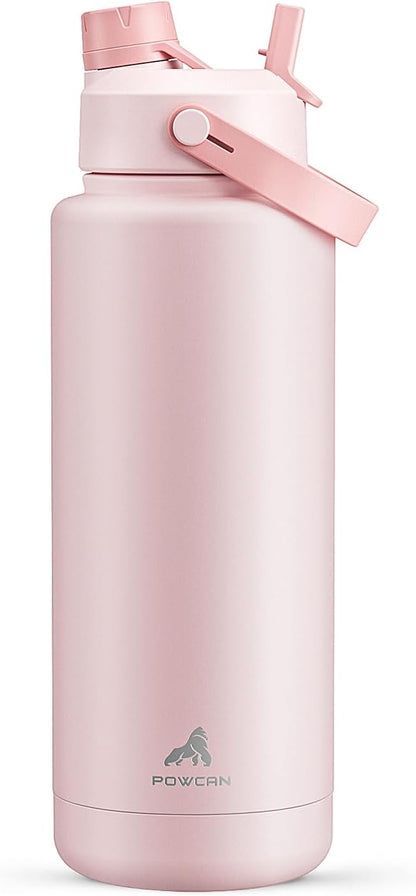 POWCAN 26 oz Insulated Water Bottle with 2-in-1 Straw and Spout Lid, Keep Cold 24H, Leak-Proof, Fits in Car Cup Holder, Stainless Steel Water Bottle for Sports, Travel, and School (Cotton Candy)