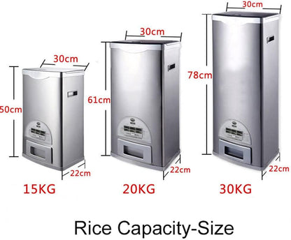 Rice Tank Rice Storage Rice Storage Container Stainless Steel 25/33/45/55/66LB Sealed Grain Rice Cabinet Rice Storage Bucket (Black 20kg)