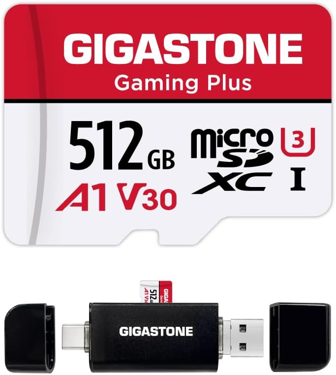 GIGASTONE 512GB Micro SD Card, Gaming Plus, MicroSDXC Memory Card for Nintendo-Switch 1, Wyze, GoPro, Dash Cam, Security Camera, 4K Video Recording, UHS-I A1 U3 V30 C10, up to 100MB/s, with Adapter