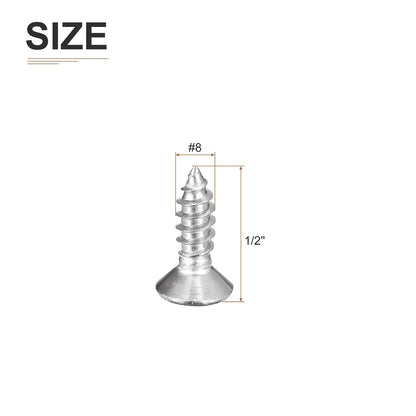 DTGN 100Pcs #8x1 Flat Head Wood Screws, 304 Stainless Steel Phillips Self Tapping Screws - Good for Woodworking, Furniture - Silver