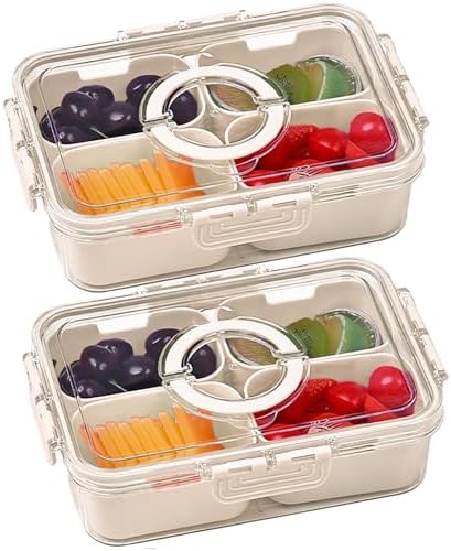 KIGITIONE Snackle Box, Pink 8 Compartments Portable Serving Tray, Divided Snackle Box Container with Lid and Handle, Snack Organizer for Fruits, Snacks, Nuts, Candy, Ideal for Party, Travel & Picnics