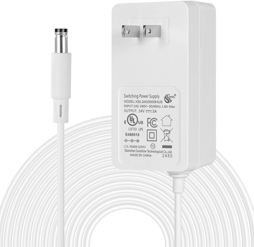 Wefomey 24V 3A Power Supply UL Listed, AC 100~240V to 24V DC Adapter Transformer with 5.5x2.1mm DC Plug, 24 Volt 3 Amp 72W Wall Charger for 5050 3528 LED Strip Light LED Driver CCTV Security System