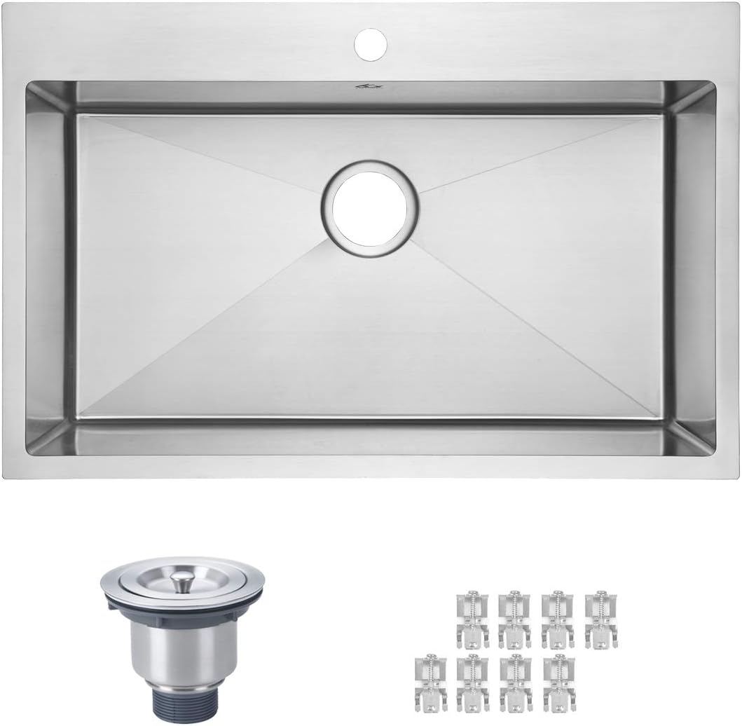 Yutong 16" x 20" Top-Mount/Drop in SS304 Stainless Steel Kitchen Black Sink Single Bowl Without Grid