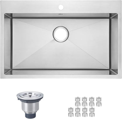 Yutong 16" x 20" Top-Mount/Drop in SS304 Stainless Steel Kitchen Black Sink Single Bowl Without Grid