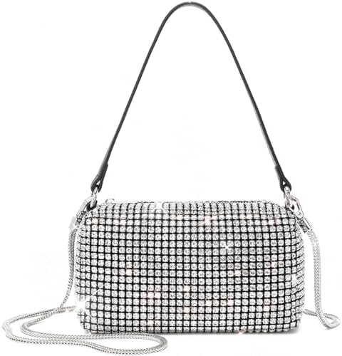 Rhinestone Purse for Women Sparkly Rhinestone Bag Evening Bag Silver Clutch Purses Bling Crossbody Bags for Women