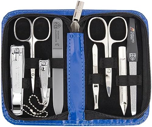 3 Swords Germany - brand quality 8 piece manicure pedicure grooming kit set for professional finger & toe nail care scissors clipper fashion leather case camou in gift box, Made in Germany