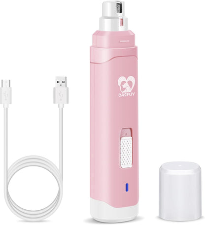 Casfuy Dog Nail Grinder Upgraded - Professional 2-Speed Electric Rechargeable Pet Nail Trimmer Painless Paws Grooming & Smoothing for Small Medium Large Dogs & Cats (White)