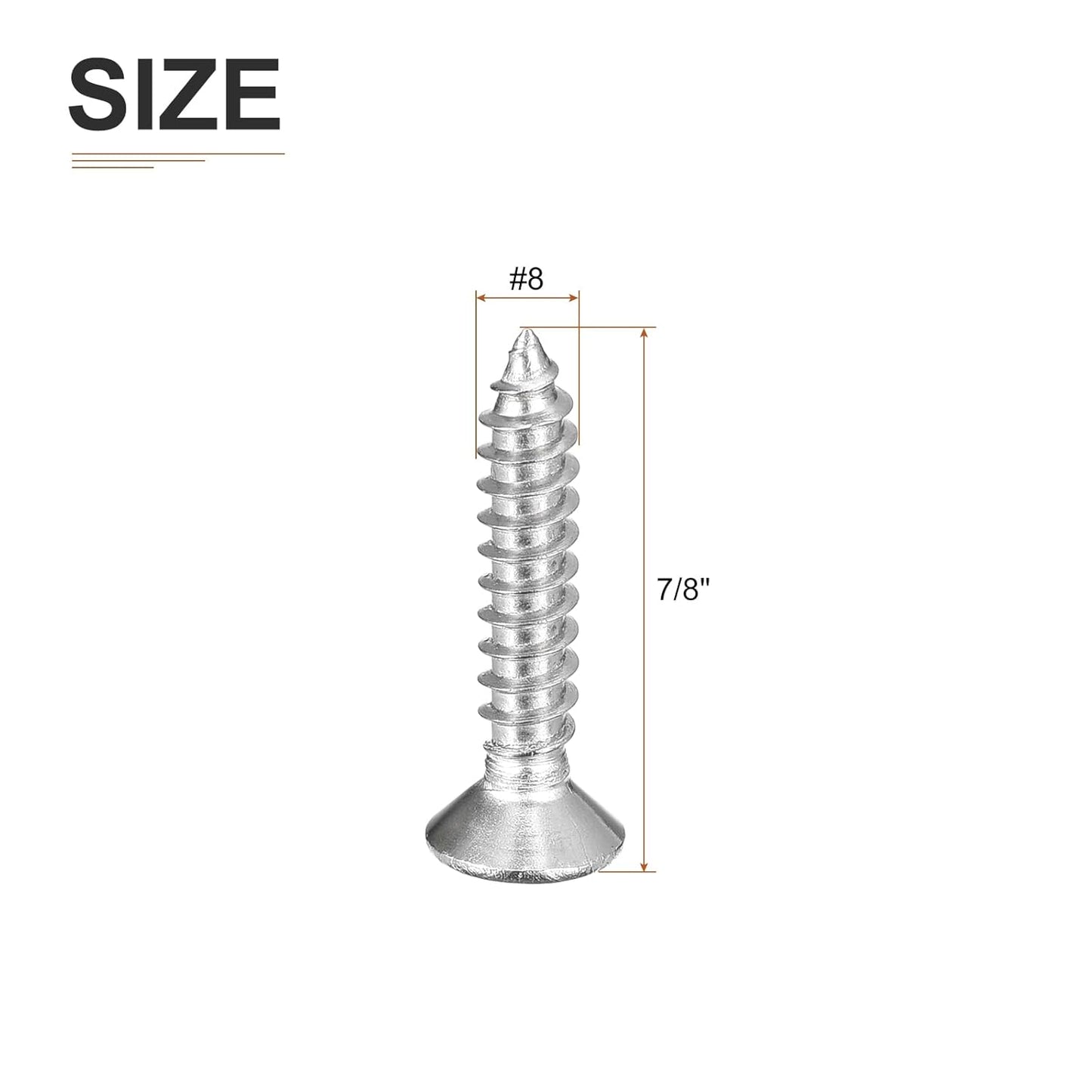 DTGN 100Pcs #8x1 Flat Head Wood Screws, 304 Stainless Steel Phillips Self Tapping Screws - Good for Woodworking, Furniture - Silver