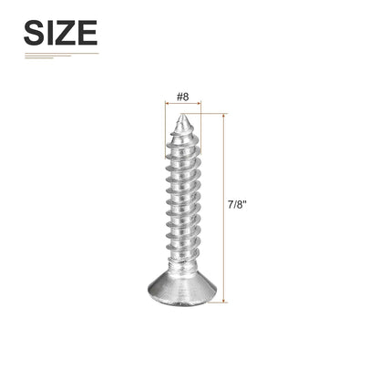 DTGN 100Pcs #8x1 Flat Head Wood Screws, 304 Stainless Steel Phillips Self Tapping Screws - Good for Woodworking, Furniture - Silver
