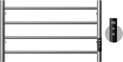 POPFLY Heated Towel Rack, Wall Mounted Electric Hot Towel Warmer, 4-Bar 304 Stainless Steel Small Heated Towel Warmer Rack for Bathroom with Timer and Temperature Control, Brushed