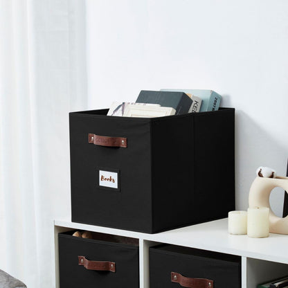 DECOMOMO Cube Storage Bin, Storage Cubes with Labels, Baskets for Shelves Kallax Linen Closet Organizers (Cube 10.5x11"/ 6pcs, Black)
