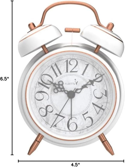 FLOITTUY Loud Alarm for Deep Sleepers 4'' Retro Twin Bell Alarm Clock with Backlight for Bedroom and Home Decoration(Retro White)
