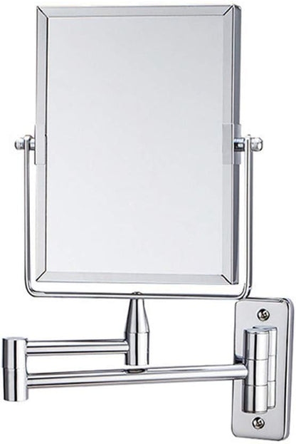 KANG// Bathroom Wall Mirror, Folding Space Aluminum Alloy Telescopic Mirror, Double Sided Shaving Mirror with 3X Magnifier, 39 x 34 cm, Wall Mount, Modern Style