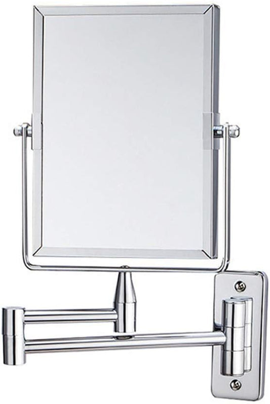 KANG// Bathroom Wall Mirror, Folding Space Aluminum Alloy Telescopic Mirror, Double Sided Shaving Mirror with 3X Magnifier, 39 x 34 cm, Wall Mount, Modern Style