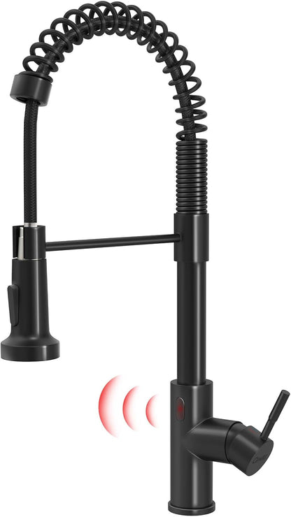GIMILI Touchless Spring Kitchen Faucet with Pull Down Sprayer, Single Handle Motion Sensor Activated Hands-Free Kitchen Sink Faucet, Single Hole Smart Kitchen Faucet, Solid Brass, Matte Black